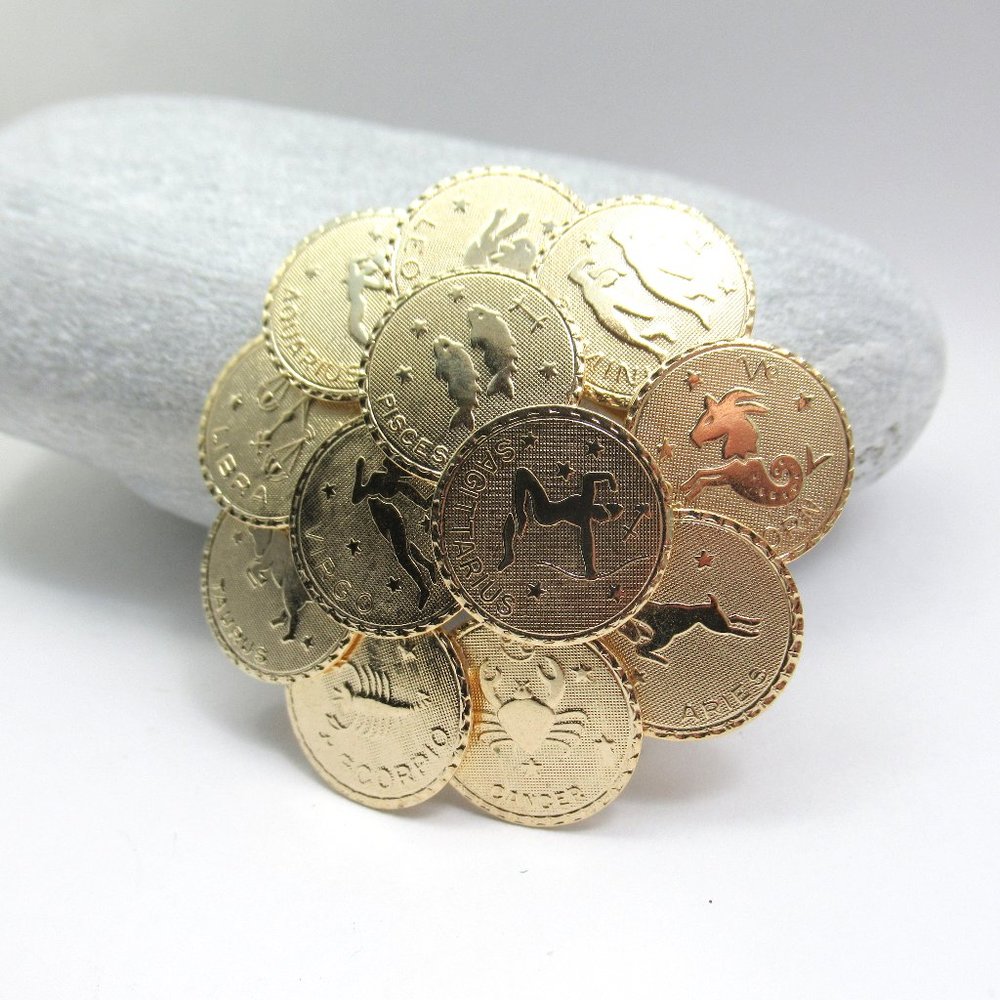 Vintage Zodiac Coin Brooch